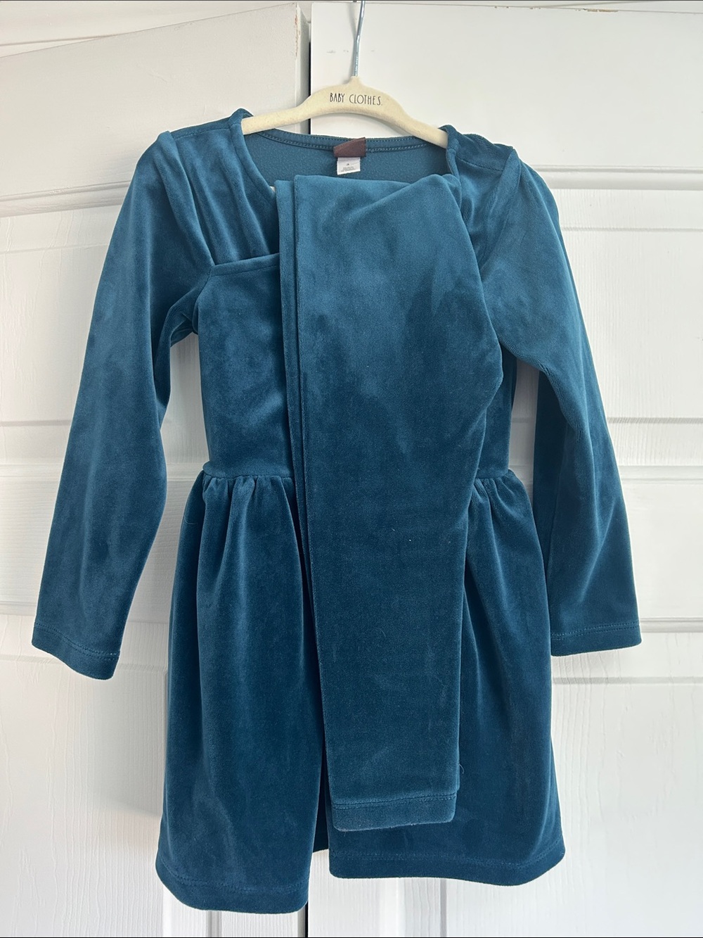 Tea Collection Teal Velvet Dress and Leggings Set